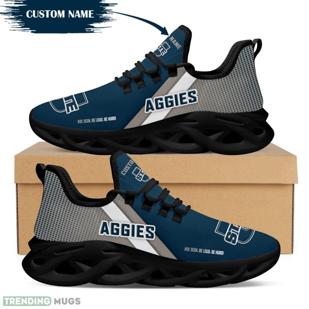 Utah State Aggies Logo Custom Name Pattern 3D Max Soul Sneaker Shoes In Blue And Gray Max Soul Utah State Aggies Logo Custom Name Pattern 3D Max Soul Sneaker Shoes In Blue And Gray Max Soul