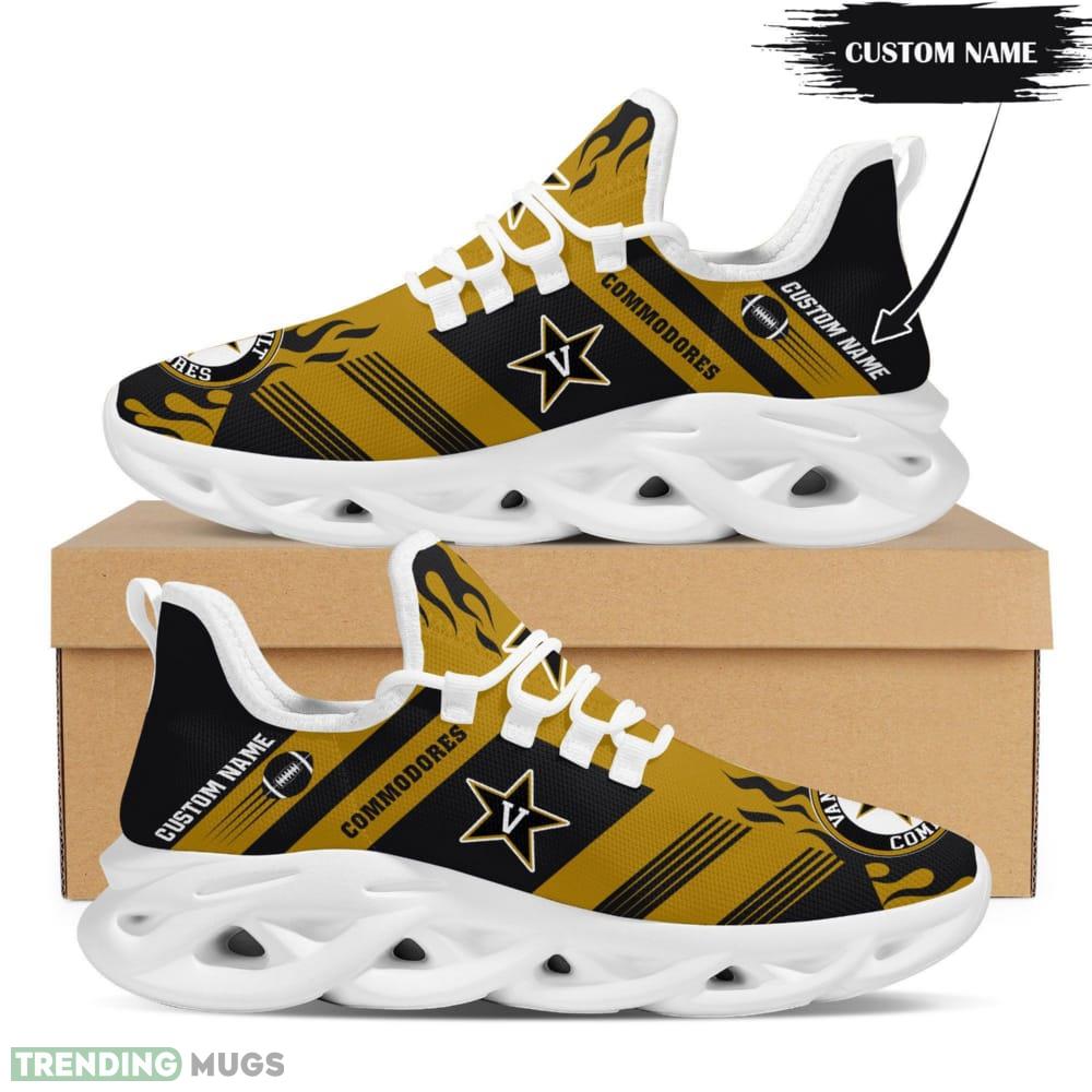 Vanderbilt Commodores Logo Custom Name Pattern 3D Max Soul Sneaker Shoes In Black And Yellow - Vanderbilt Commodores Logo Custom Name Pattern 3D Max Soul Sneaker Shoes In Black And Yellow_1