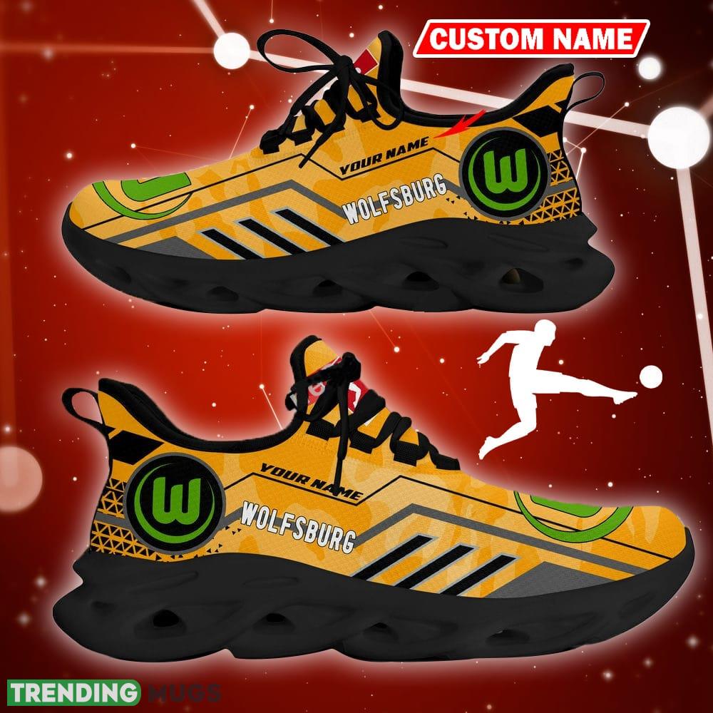 VfL Wolfsburg Logo Running Sneakers Camo Yellow Max Soul Shoes Custom Name Max Soul VfL Wolfsburg Logo Running Sneakers Camo Yellow Max Soul Shoes Custom Name Max Soul
