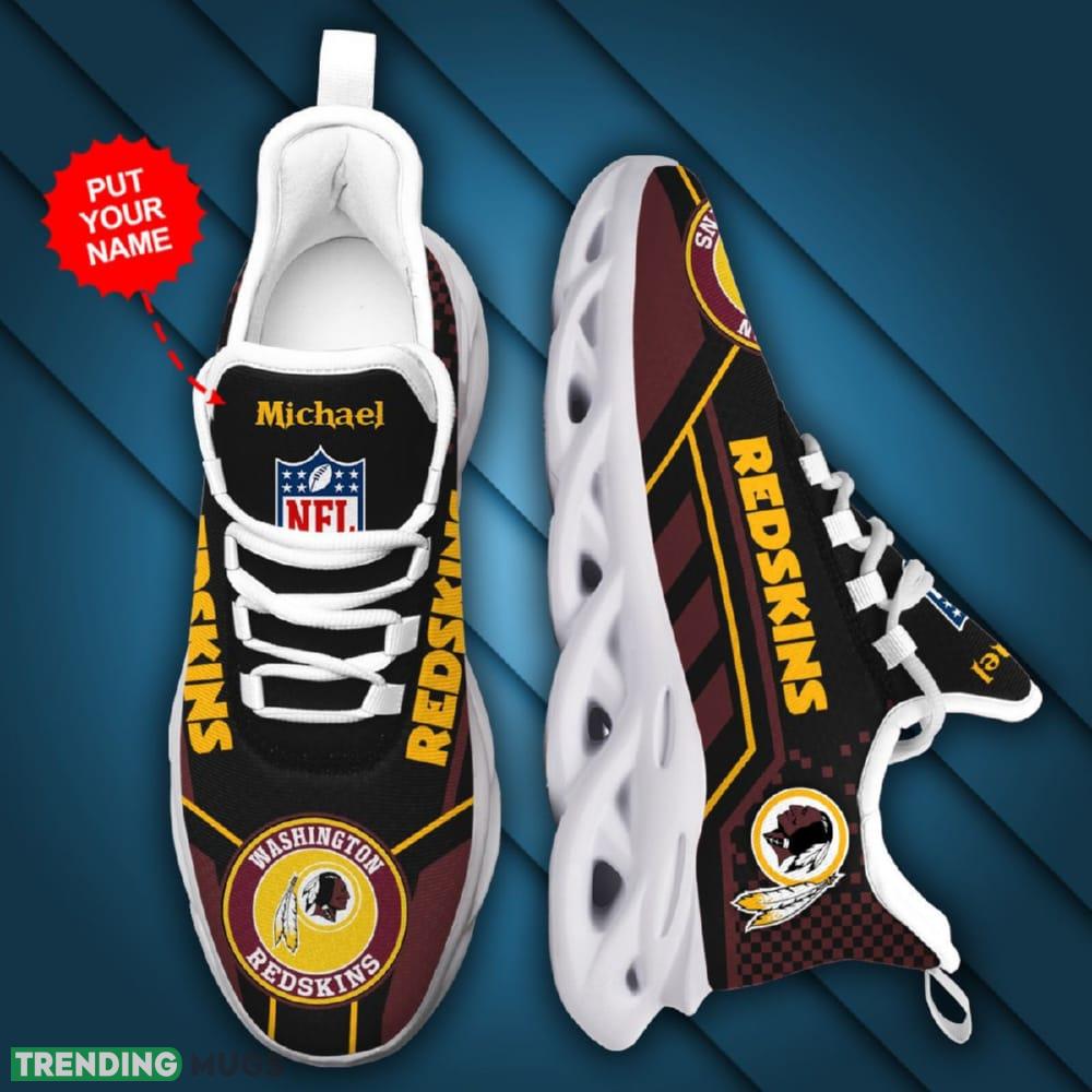 Washington Redskins Logo Custom Name Pattern 3D Max Soul Sneaker Shoes In Red And Black Max Soul Washington Redskins Logo Custom Name Pattern 3D Max Soul Sneaker Shoes In Red And Black Max Soul