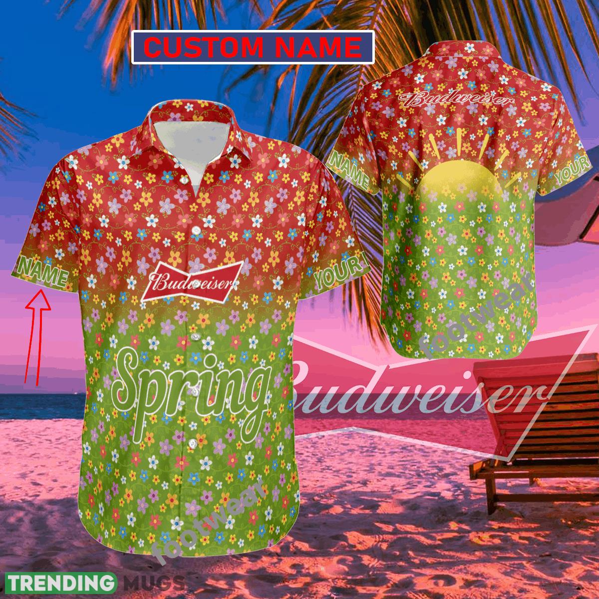 Beer Budweiser Logo Brand Hawaiian Shirt Spring Trending Summer Custom Name For Fans Gift - Beer Budweiser Logo Brand Hawaiian Shirt Spring Trending Summer Custom Name For Fans Gift