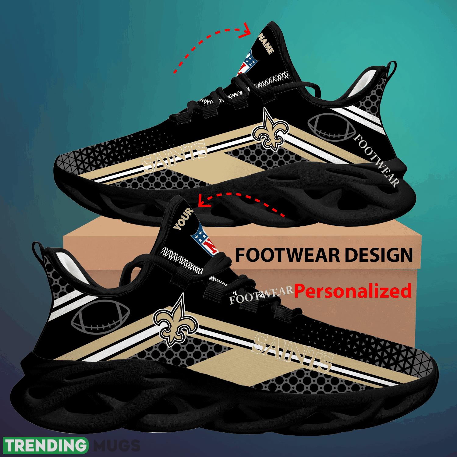 Custom Name NFL New Orleans Saints Max Soul Shoes For Big Fans Runing Sneakers Gift Max Soul Custom Name NFL New Orleans Saints Max Soul Shoes For Big Fans Runing Sneakers Gift Max Soul
