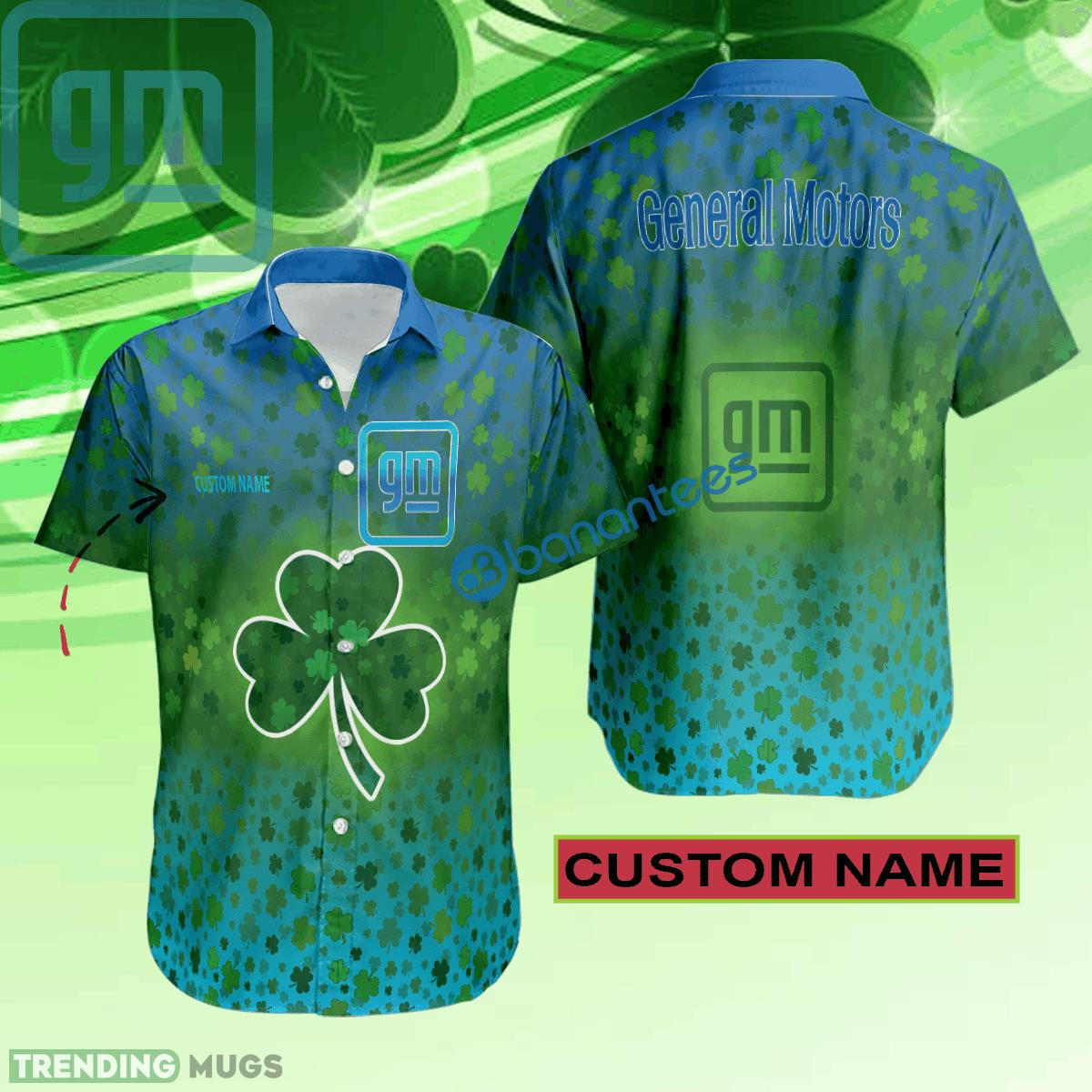 General Motors Hawaiian Shirt Logo Brand Design Patrick Day Custom Name - General Motors Hawaiian Shirt Logo Brand Design Patrick Day Custom Name
