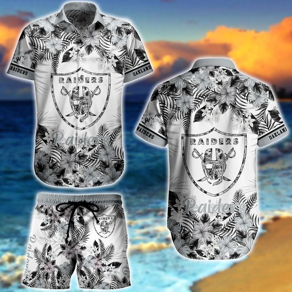 Las Vegas Raiders NFL Graphic Flower Tropical Pattern Summer Beach Team Hawaiian Shirt And Short For Men Women Gift Floral Aloha Holiday - 020224-095609