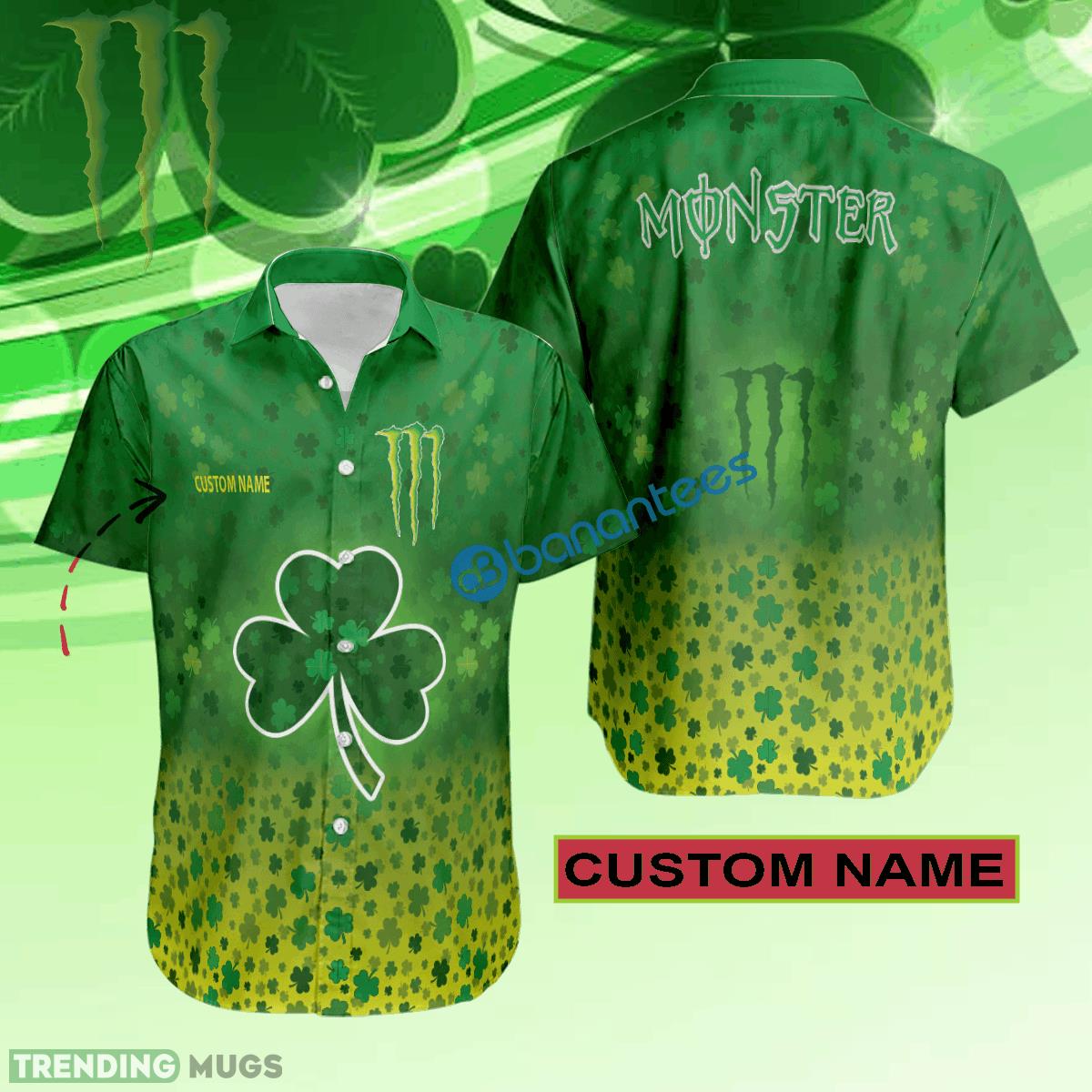 Monster Energy Hawaiian Shirt Logo Brand Design Patrick Day Custom Name - Monster Energy Hawaiian Shirt Logo Brand Design Patrick Day Custom Name