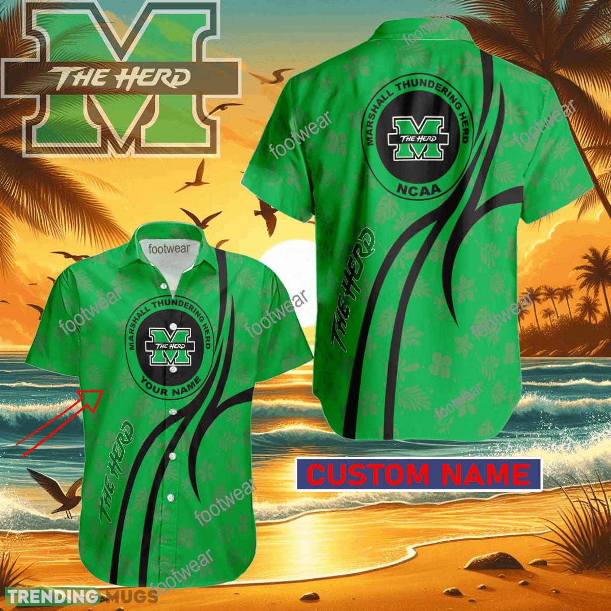 NCAA Marshall Thundering Herd Hawaiian Shirt Design Gift Fans Summer Holidays Custom Name - NCAA Marshall Thundering Herd Hawaiian Shirt Design Gift Fans Summer Holidays Custom Name