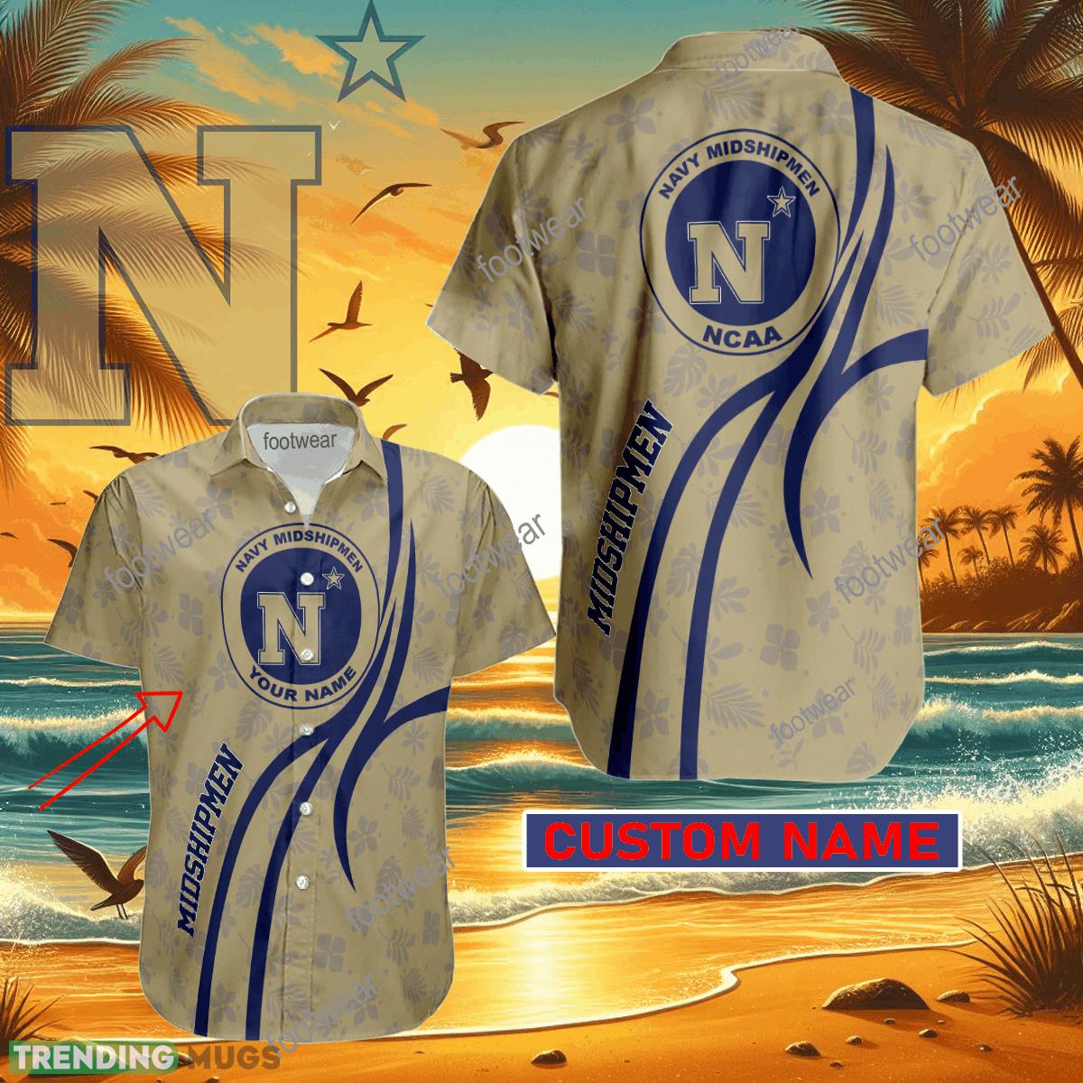 NCAA Navy Midshipmen Hawaiian Shirt Design Gift Fans Summer Holidays Custom Name - NCAA Navy Midshipmen Hawaiian Shirt Design Gift Fans Summer Holidays Custom Name