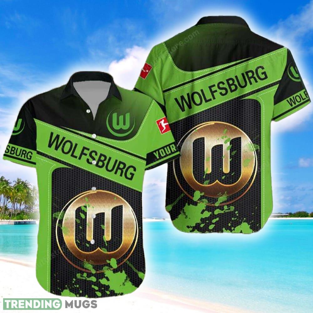 Custom Name VfL Wolfsburg Surf Logo Beach Hawaiian Shirt Men And Women Gift - VfL Wolfsburg Hawaiian Shirt Summer_1 Custom Name VfL Wolfsburg Surf Logo Beach Hawaiian Shirt Men And Women Gift - VfL Wolfsburg Hawaiian Shirt Summer_1