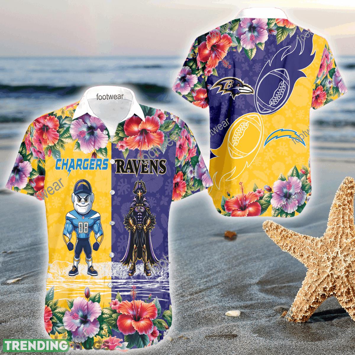 Mascot Los Angeles Chargers VS Baltimore Ravens 3D Hawaiian Shirt Hibiscus For Men Women - Mascot Los Angeles Chargers VS Baltimore Ravens 3D Hawaiian Shirt Hibiscus For Men Women Mascot Los Angeles Chargers VS Baltimore Ravens 3D Hawaiian Shirt Hibiscus For Men Women - Mascot Los Angeles Chargers VS Baltimore Ravens 3D Hawaiian Shirt Hibiscus For Men Women