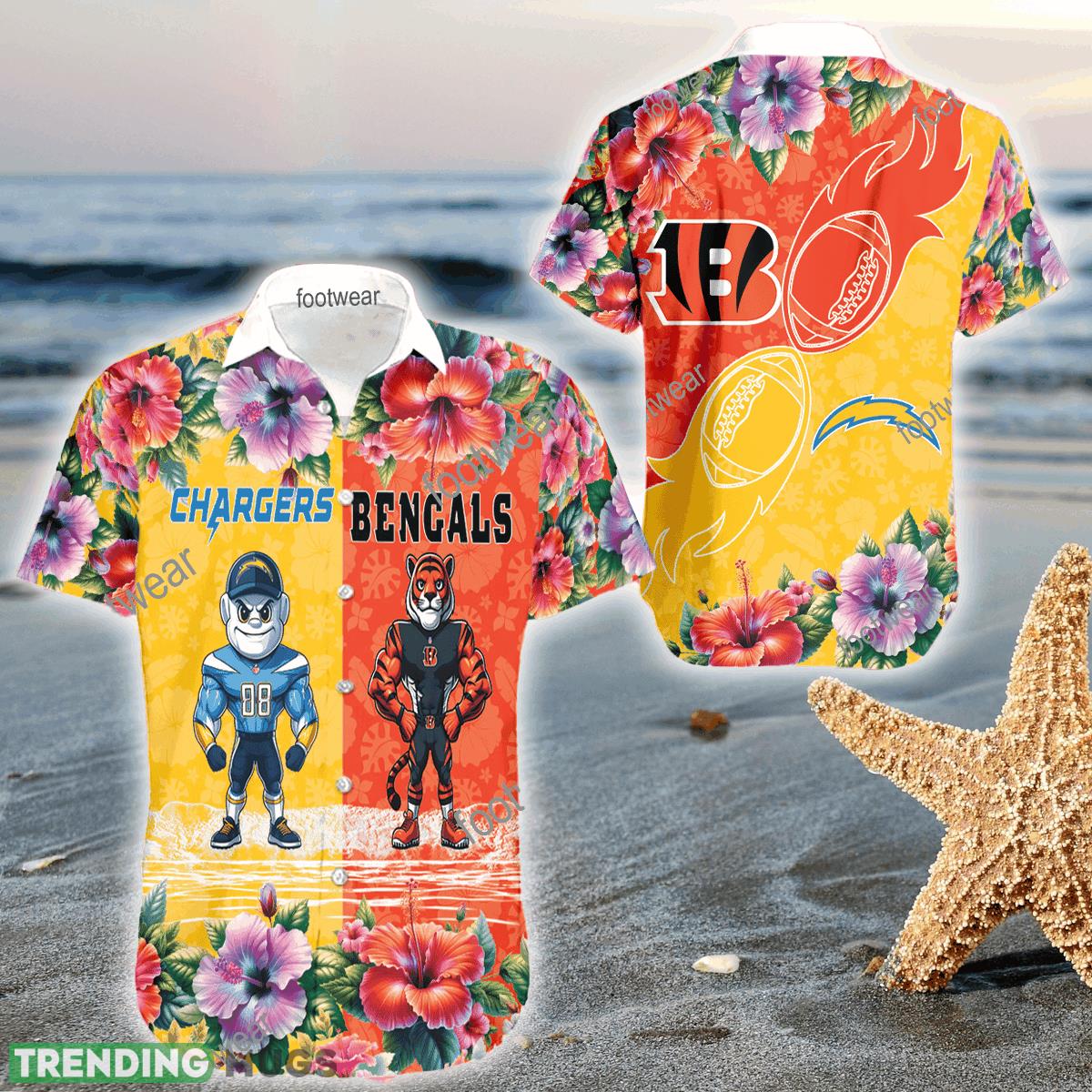 Mascot Los Angeles Chargers VS Cincinnati Bengals 3D Hawaiian Shirt Hibiscus For Men Women - Mascot Los Angeles Chargers VS Cincinnati Bengals 3D Hawaiian Shirt Hibiscus For Men Women Mascot Los Angeles Chargers VS Cincinnati Bengals 3D Hawaiian Shirt Hibiscus For Men Women - Mascot Los Angeles Chargers VS Cincinnati Bengals 3D Hawaiian Shirt Hibiscus For Men Women
