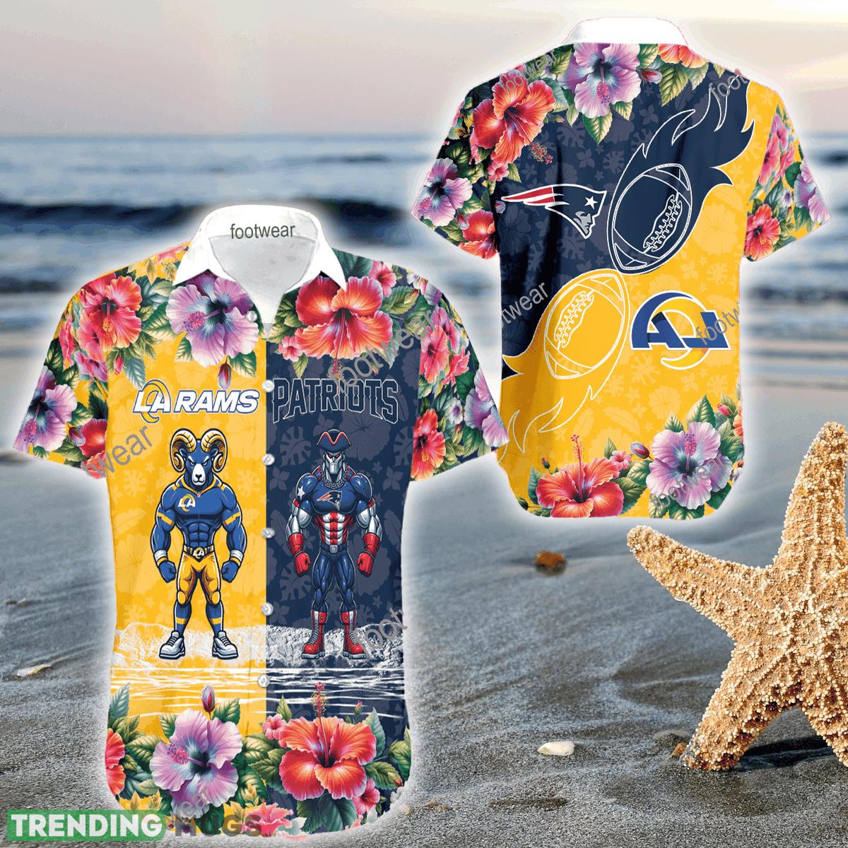 Mascot Los Angeles Rams VS New England Patriots 3D Hawaiian Shirt Hibiscus For Men Women - Mascot Los Angeles Rams VS New England Patriots 3D Hawaiian Shirt Hibiscus For Men Women Mascot Los Angeles Rams VS New England Patriots 3D Hawaiian Shirt Hibiscus For Men Women - Mascot Los Angeles Rams VS New England Patriots 3D Hawaiian Shirt Hibiscus For Men Women