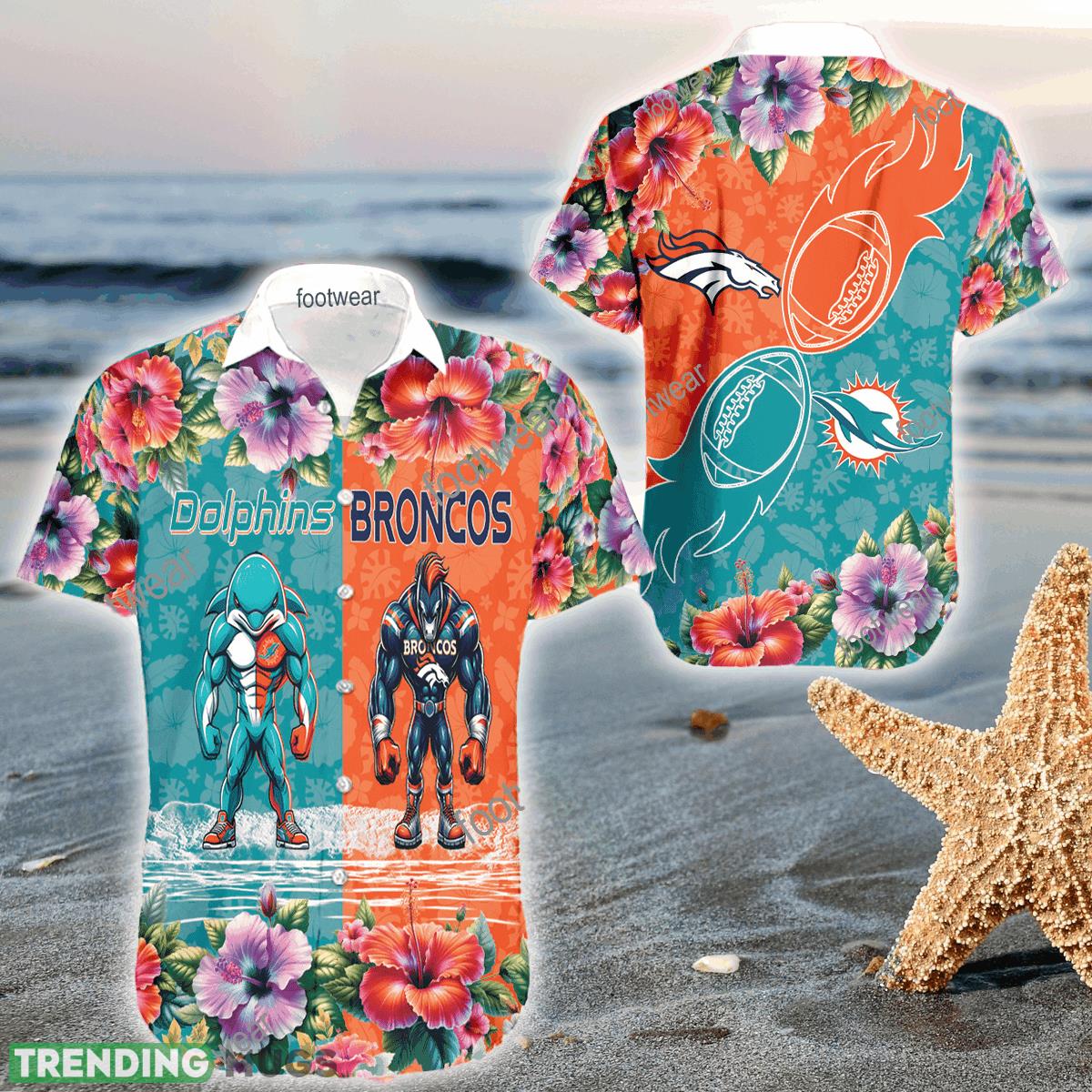 Mascot Miami Dolphins VS Denver Broncos 3D Hawaiian Shirt Hibiscus For Men Women - Mascot Miami Dolphins VS Denver Broncos 3D Hawaiian Shirt Hibiscus For Men Women Mascot Miami Dolphins VS Denver Broncos 3D Hawaiian Shirt Hibiscus For Men Women - Mascot Miami Dolphins VS Denver Broncos 3D Hawaiian Shirt Hibiscus For Men Women