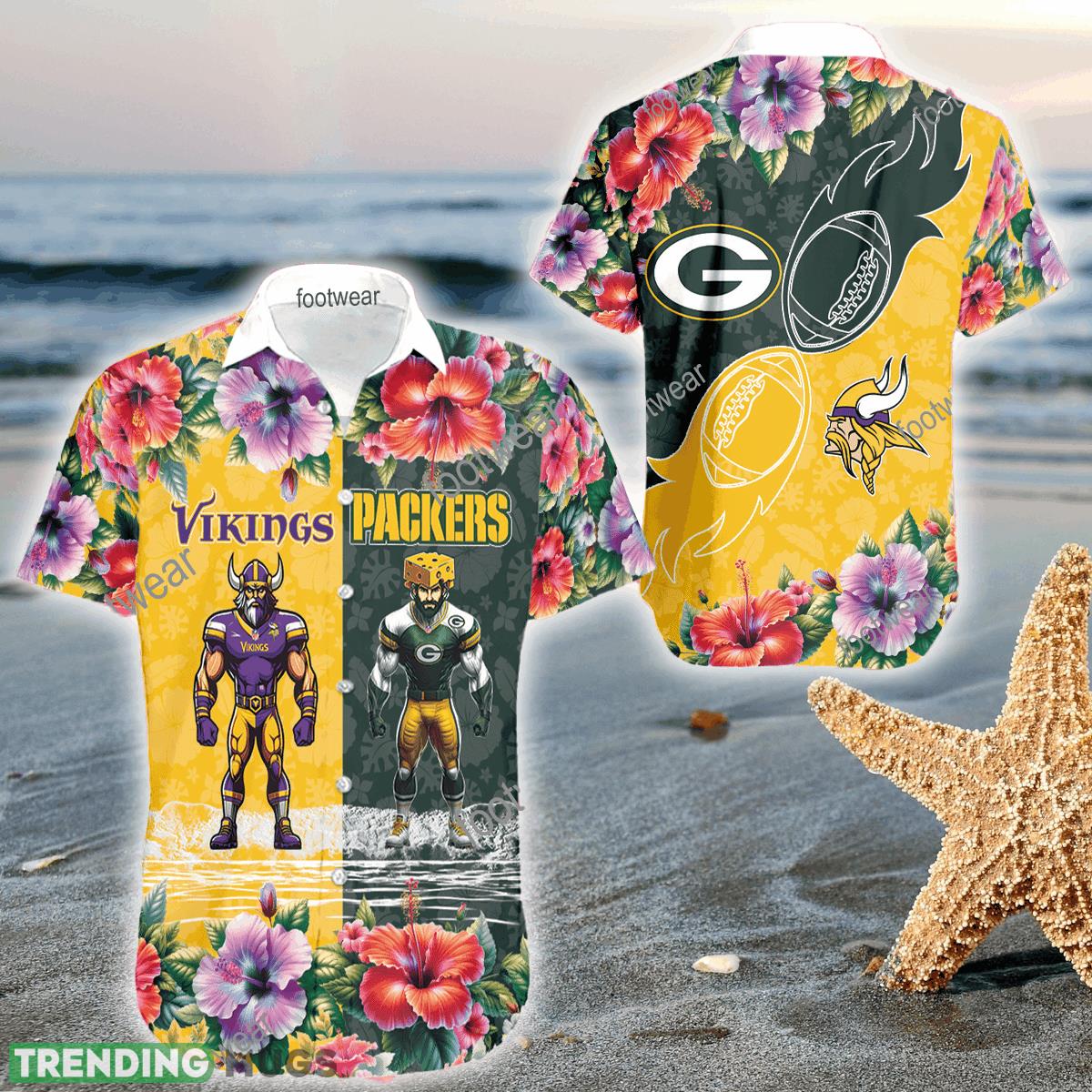 Mascot Minnesota Vikings VS Green Bay Packers 3D Hawaiian Shirt Hibiscus For Men Women - Mascot Minnesota Vikings VS Green Bay Packers 3D Hawaiian Shirt Hibiscus For Men Women Mascot Minnesota Vikings VS Green Bay Packers 3D Hawaiian Shirt Hibiscus For Men Women - Mascot Minnesota Vikings VS Green Bay Packers 3D Hawaiian Shirt Hibiscus For Men Women