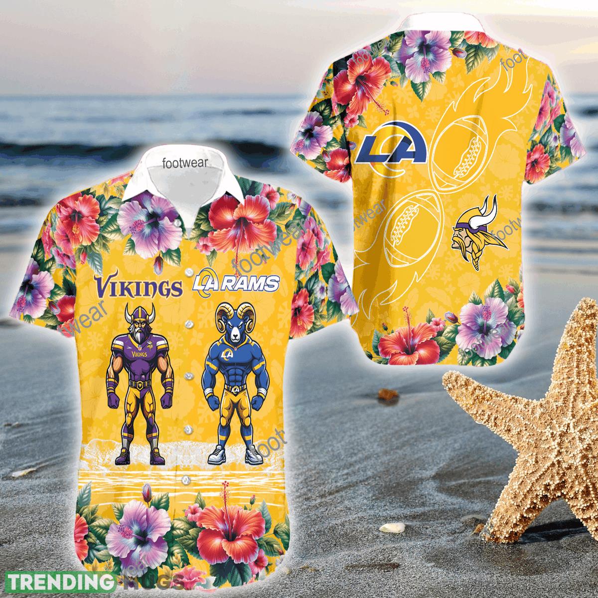 Mascot Minnesota Vikings VS Los Angeles Rams 3D Hawaiian Shirt Hibiscus For Men Women - Mascot Minnesota Vikings VS Los Angeles Rams 3D Hawaiian Shirt Hibiscus For Men Women