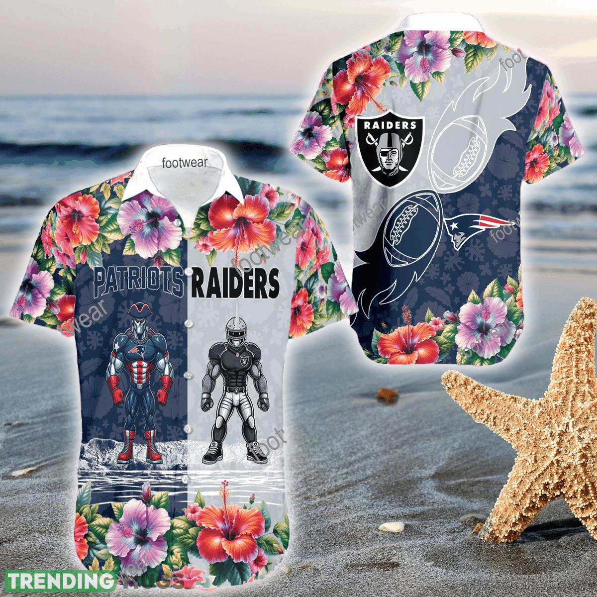 Mascot New England Patriots VS Las Vegas Raiders 3D Hawaiian Shirt Hibiscus For Men Women - Mascot New England Patriots VS Las Vegas Raiders 3D Hawaiian Shirt Hibiscus For Men Women Mascot New England Patriots VS Las Vegas Raiders 3D Hawaiian Shirt Hibiscus For Men Women - Mascot New England Patriots VS Las Vegas Raiders 3D Hawaiian Shirt Hibiscus For Men Women