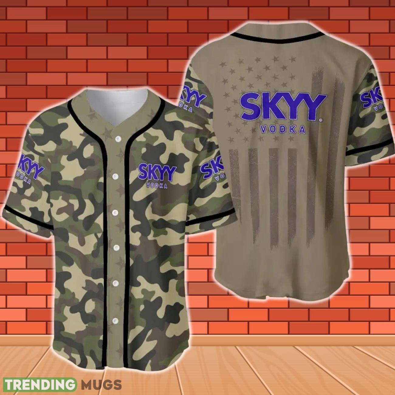 SKYY Vodka Camouflage Green United States Flag Baseball Jersey Product Photo 1 SKYY Vodka Camouflage Green United States Flag Baseball Jersey Product Photo 1