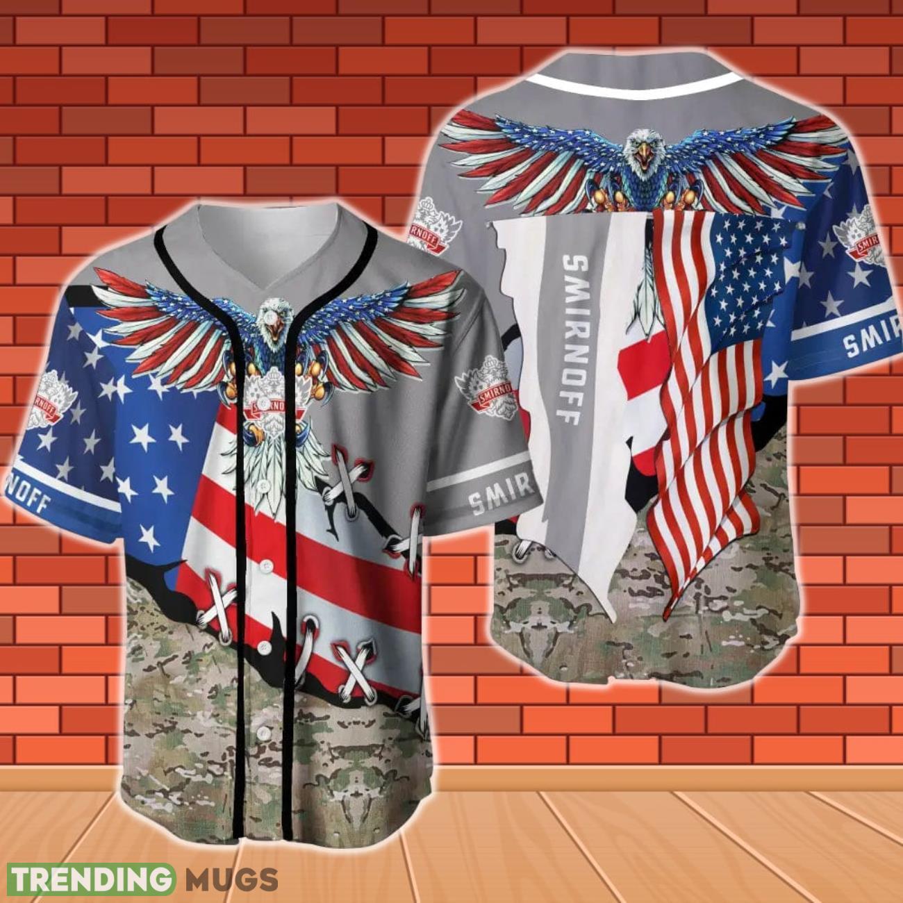 Smirnoff Vodka Eage USA Flag Baseball Jersey Product Photo 1 Smirnoff Vodka Eage USA Flag Baseball Jersey Product Photo 1
