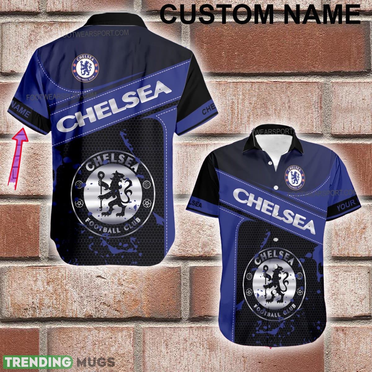 Custom Name EPL Chelsea Logo Silver Hawaiian Shirt AOP For Beach - Custom Name EPL Chelsea Logo Silver Hawaiian Shirt AOP For Beach Custom Name EPL Chelsea Logo Silver Hawaiian Shirt AOP For Beach - Custom Name EPL Chelsea Logo Silver Hawaiian Shirt AOP For Beach
