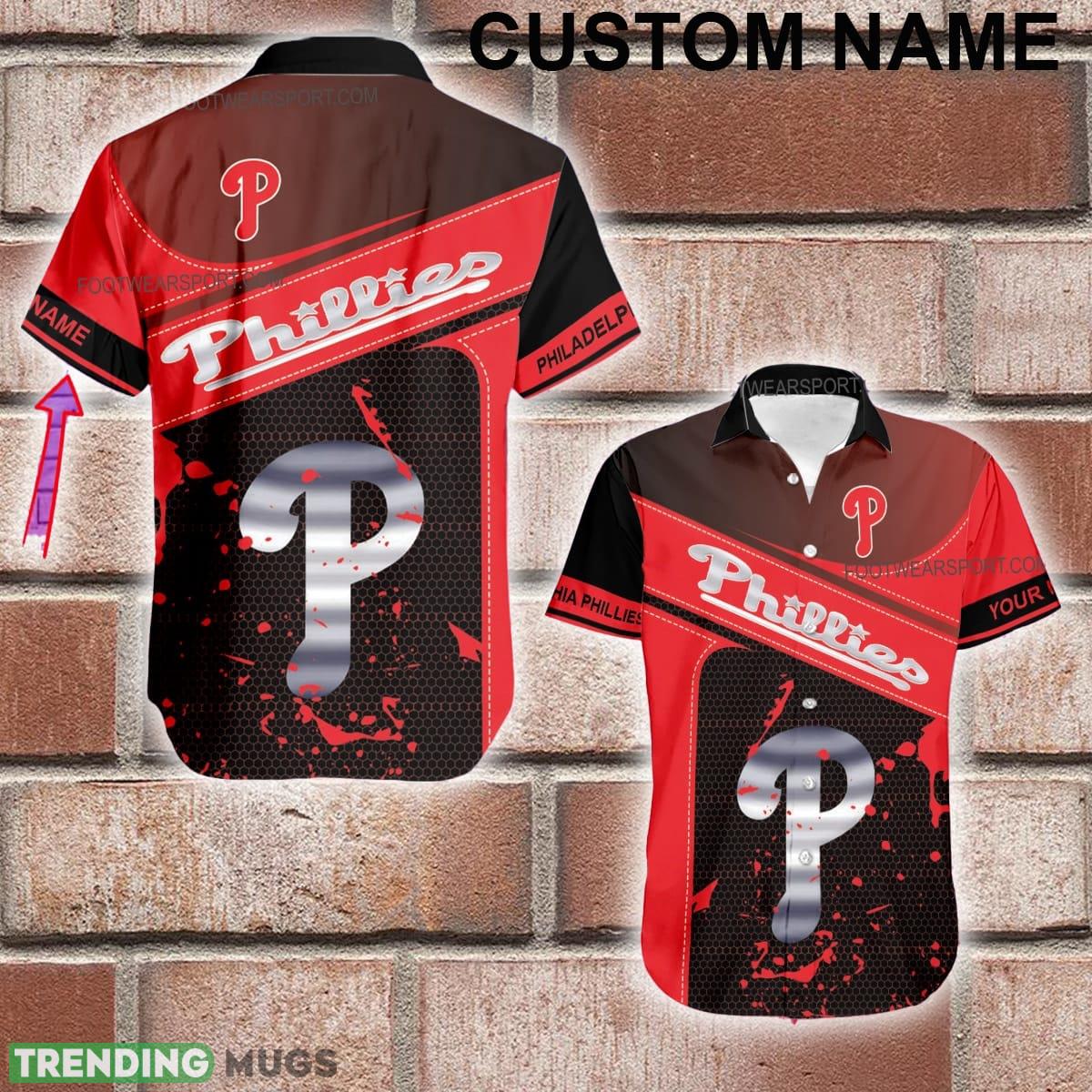 Custom Name MLB Philadelphia Phillies Logo Silver Hawaiian Shirt Gift Summer - Custom Name MLB Philadelphia Phillies Logo Silver Hawaiian Shirt Gift Summer