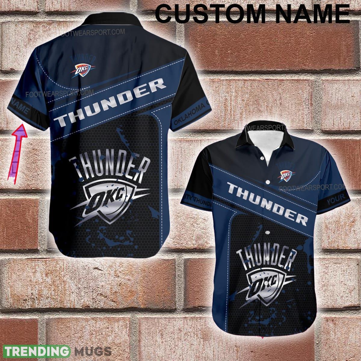 Custom Name NBA Oklahoma City Thunder Logo Silver Aloha Hawaiian Shirt Gift Summer - Custom Name NBA Oklahoma City Thunder Logo Silver Aloha Hawaiian Shirt Gift Summer