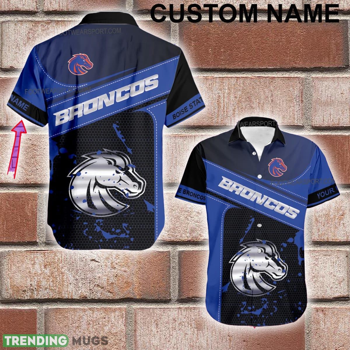 Custom Name NCAA Boise State Broncos Logo Silver 3D Hawaiian Shirt For Beach - Custom Name NCAA Boise State Broncos Logo Silver 3D Hawaiian Shirt For Beach