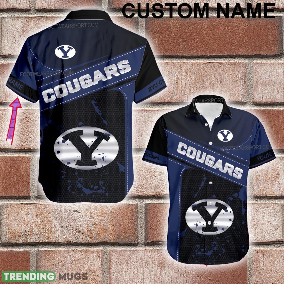Custom Name NCAA BYU Cougars Logo Silver Hawaiian Shirt Special Gifts - Custom Name NCAA BYU Cougars Logo Silver Hawaiian Shirt Special Gifts