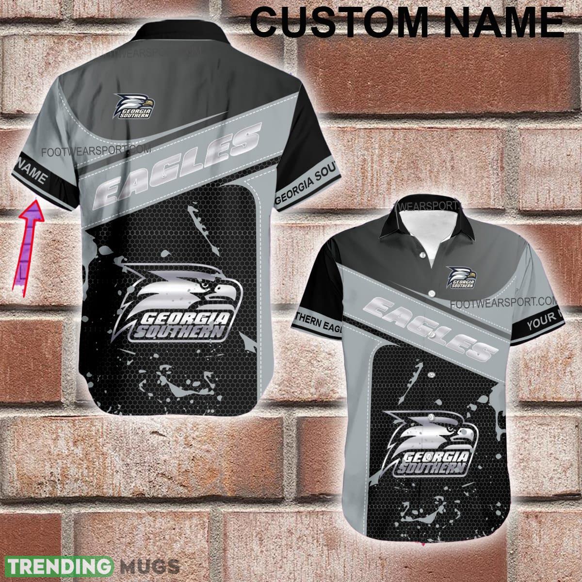 Custom Name NCAA Georgia Southern Eagles Logo Silver Hawaiian Shirt All Over Print Gift Summer - Custom Name NCAA Georgia Southern Eagles Logo Silver Hawaiian Shirt All Over Print Gift Summer