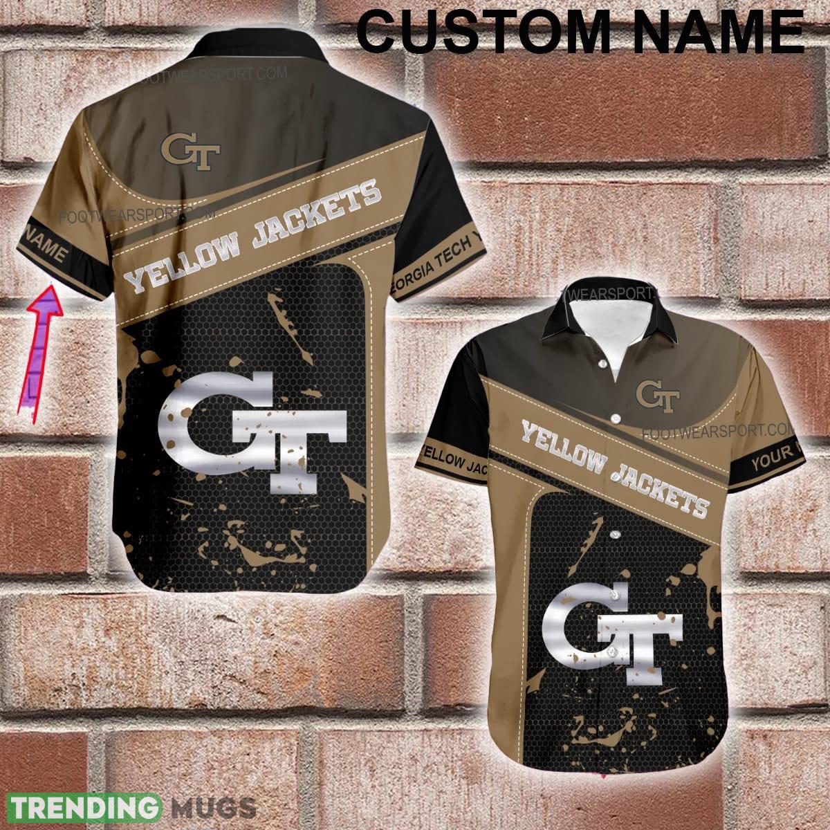 Custom Name NCAA Georgia Tech Yellow Jackets Logo Silver Hawaiian Shirt For Beach - Custom Name NCAA Georgia Tech Yellow Jackets Logo Silver Hawaiian Shirt For Beach