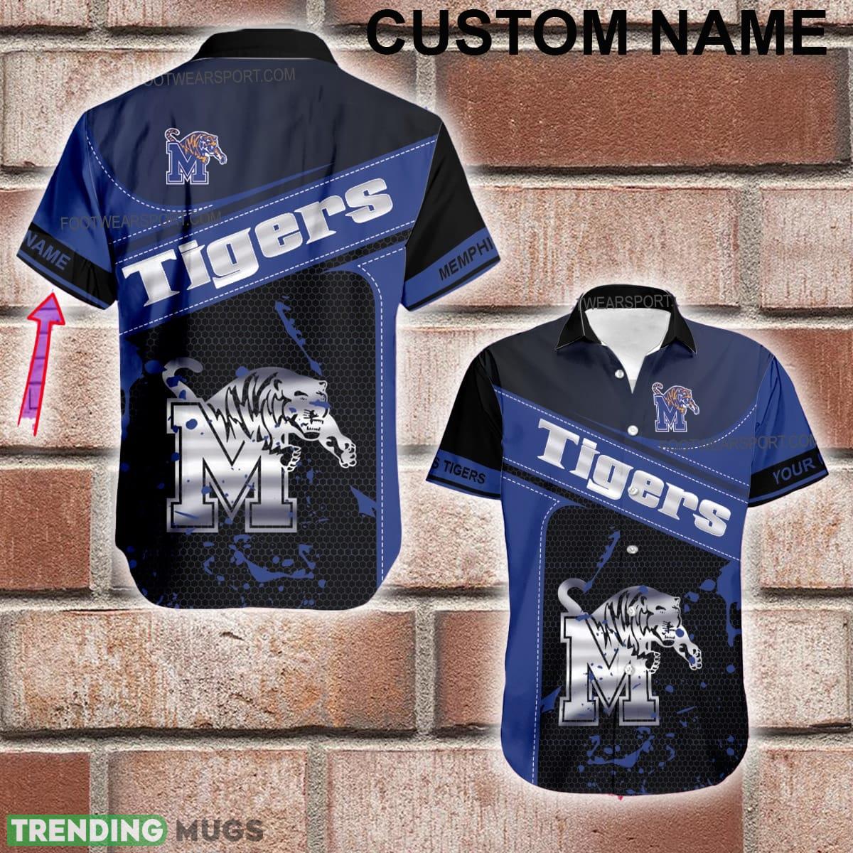Custom Name NCAA Memphis Tigers Logo Silver Hawaiian Shirt For Men And Women - Custom Name NCAA Memphis Tigers Logo Silver Hawaiian Shirt For Men And Women