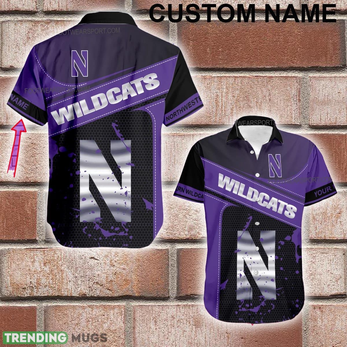 Custom Name NCAA Northwestern Wildcats Logo Silver AOP Hawaiian Shirt Special Gifts - Custom Name NCAA Northwestern Wildcats Logo Silver AOP Hawaiian Shirt Special Gifts