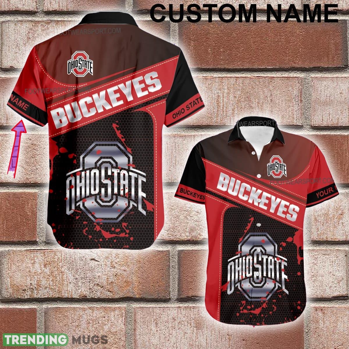 Custom Name NCAA Ohio State Buckeyes Logo Silver Hawaiian Shirt Gift For Fans - Custom Name NCAA Ohio State Buckeyes Logo Silver Hawaiian Shirt Gift For Fans