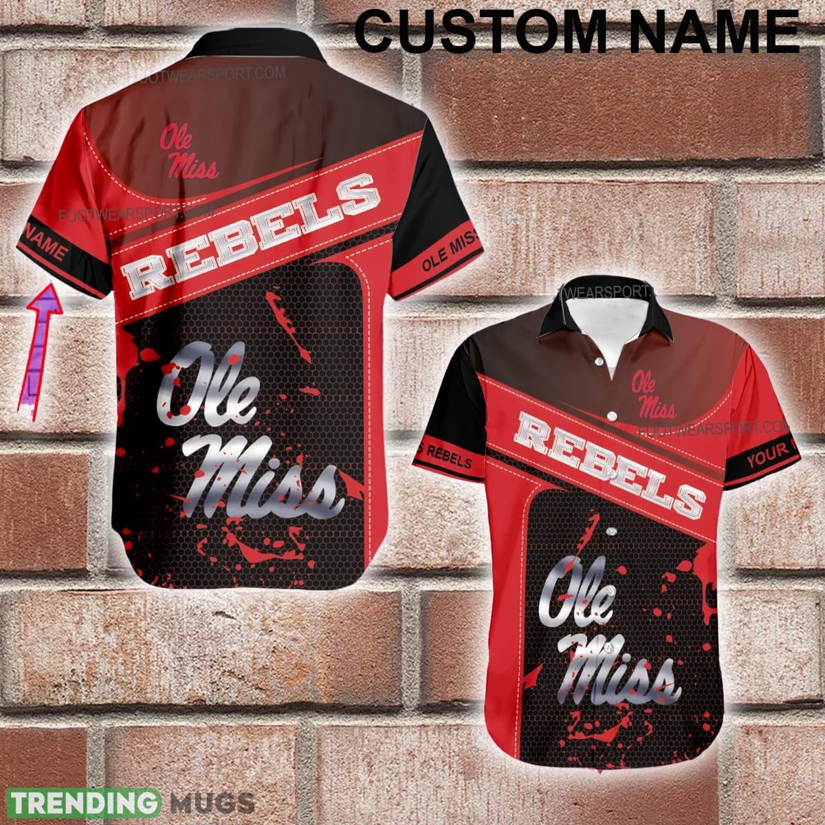 Custom Name NCAA Ole Miss Rebels Logo Silver AOP Hawaiian Shirt For Men And Women - Custom Name NCAA Ole Miss Rebels Logo Silver AOP Hawaiian Shirt For Men And Women