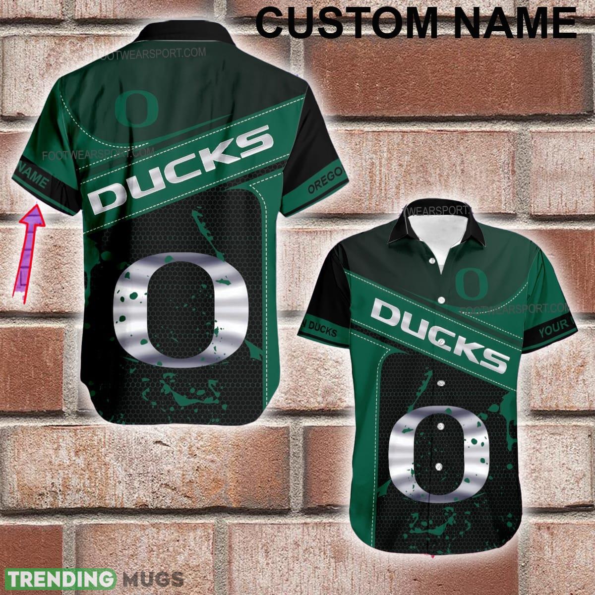 Custom Name NCAA Oregon Ducks Logo Silver Hawaiian Shirt All Over Print Gift For Fans - Custom Name NCAA Oregon Ducks Logo Silver Hawaiian Shirt All Over Print Gift For Fans