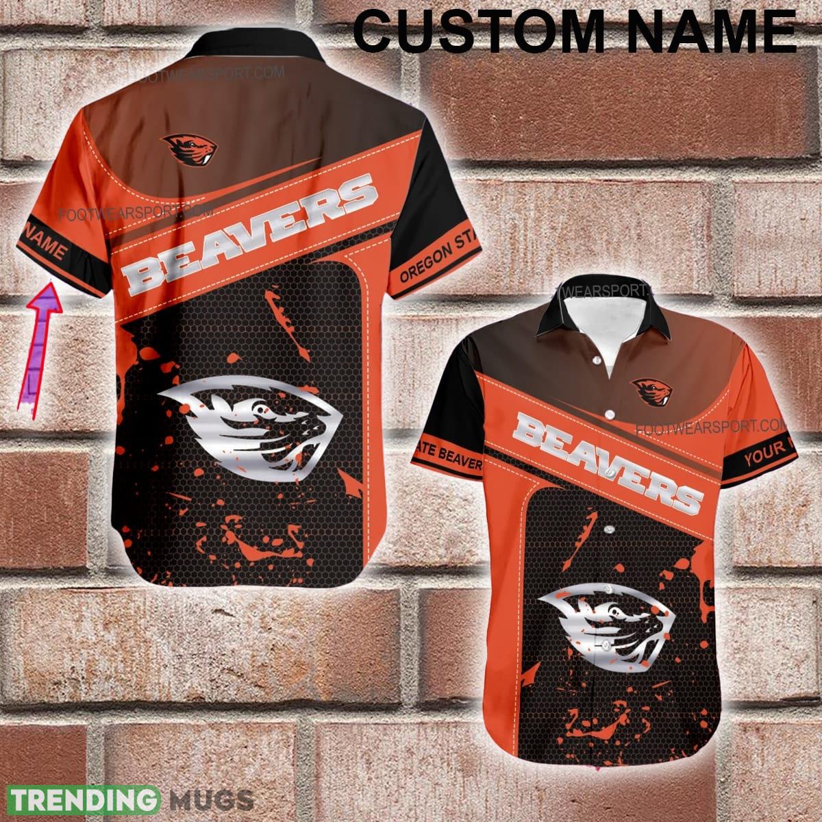 Custom Name NCAA Oregon State Beavers Logo Silver Hawaiian Shirt AOP Gift Summer - Custom Name NCAA Oregon State Beavers Logo Silver Hawaiian Shirt AOP Gift Summer