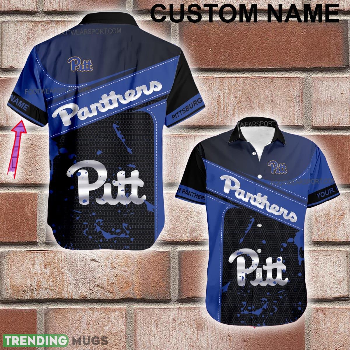 Custom Name NCAA Pittsburgh Panthers Logo Silver Hawaiian Shirt For Beach - Custom Name NCAA Pittsburgh Panthers Logo Silver Hawaiian Shirt For Beach