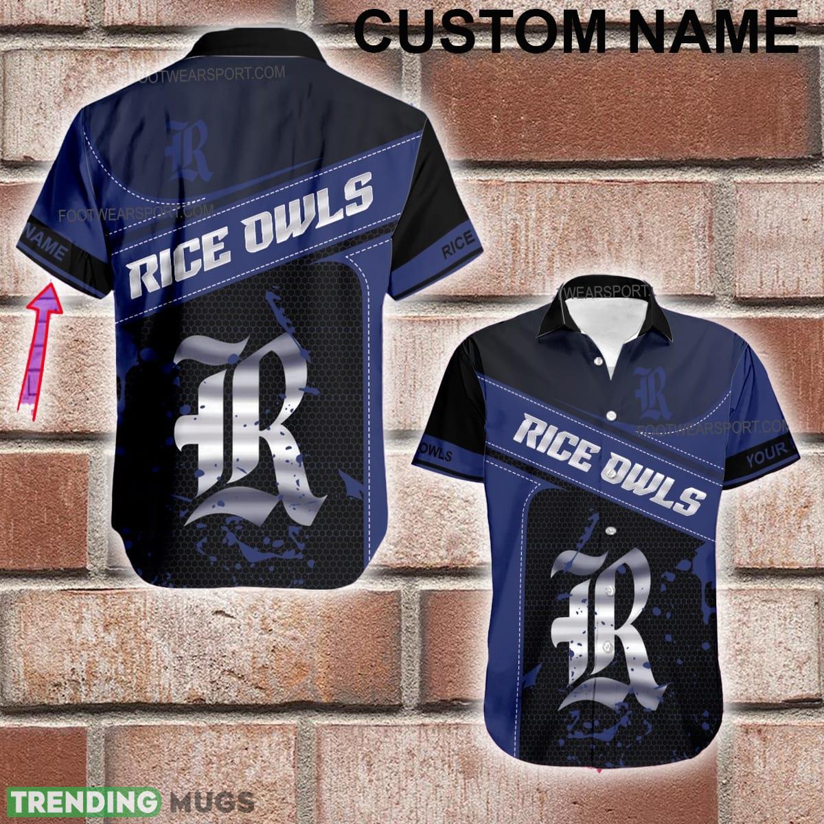Custom Name NCAA Rice Owls Logo Silver 3D Hawaiian Shirt Gift For Fans - Custom Name NCAA Rice Owls Logo Silver 3D Hawaiian Shirt Gift For Fans