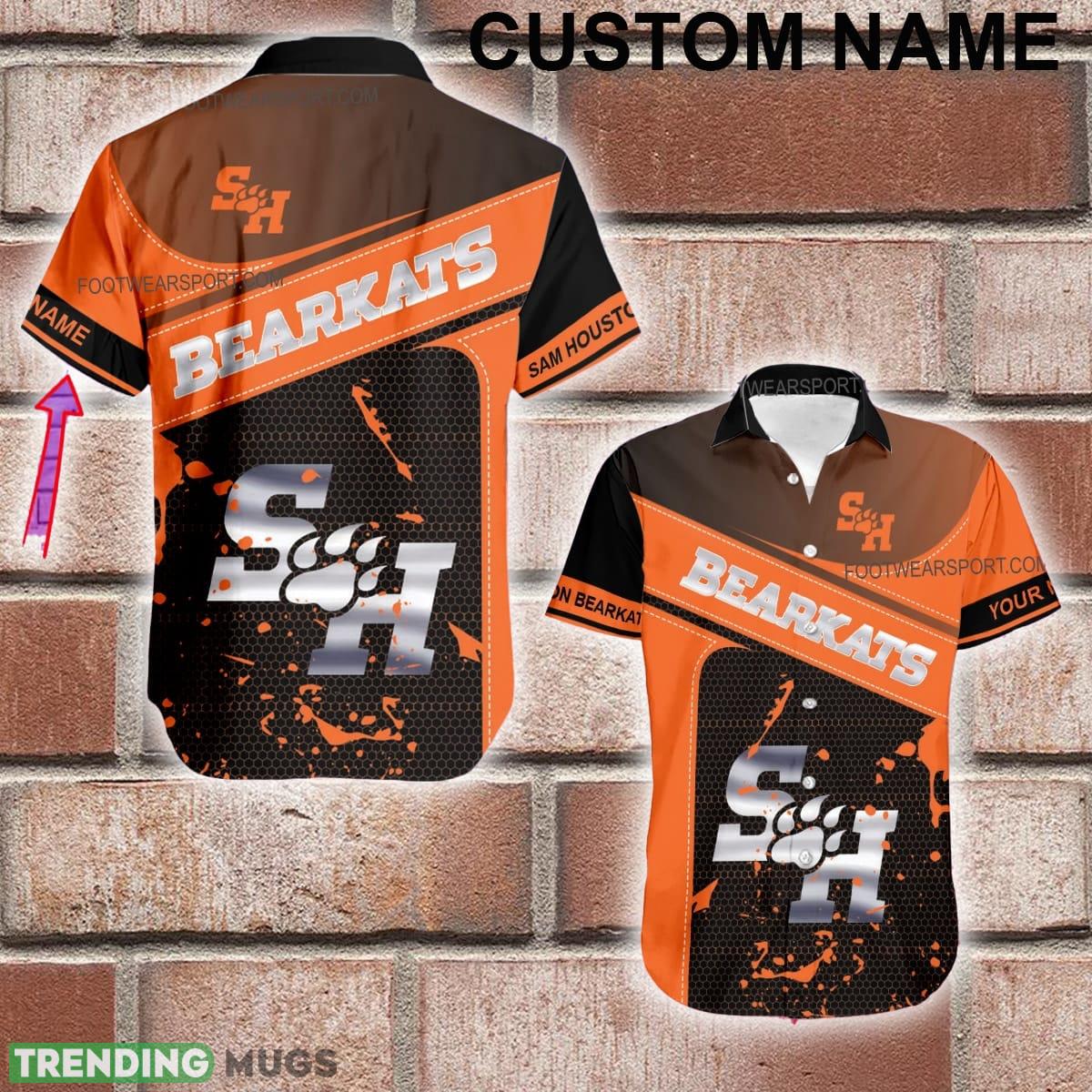 Custom Name NCAA Sam Houston Bearkats Logo Silver Hawaiian Shirt All Over Print Special Gifts - Custom Name NCAA Sam Houston Bearkats Logo Silver Hawaiian Shirt All Over Print Special Gifts