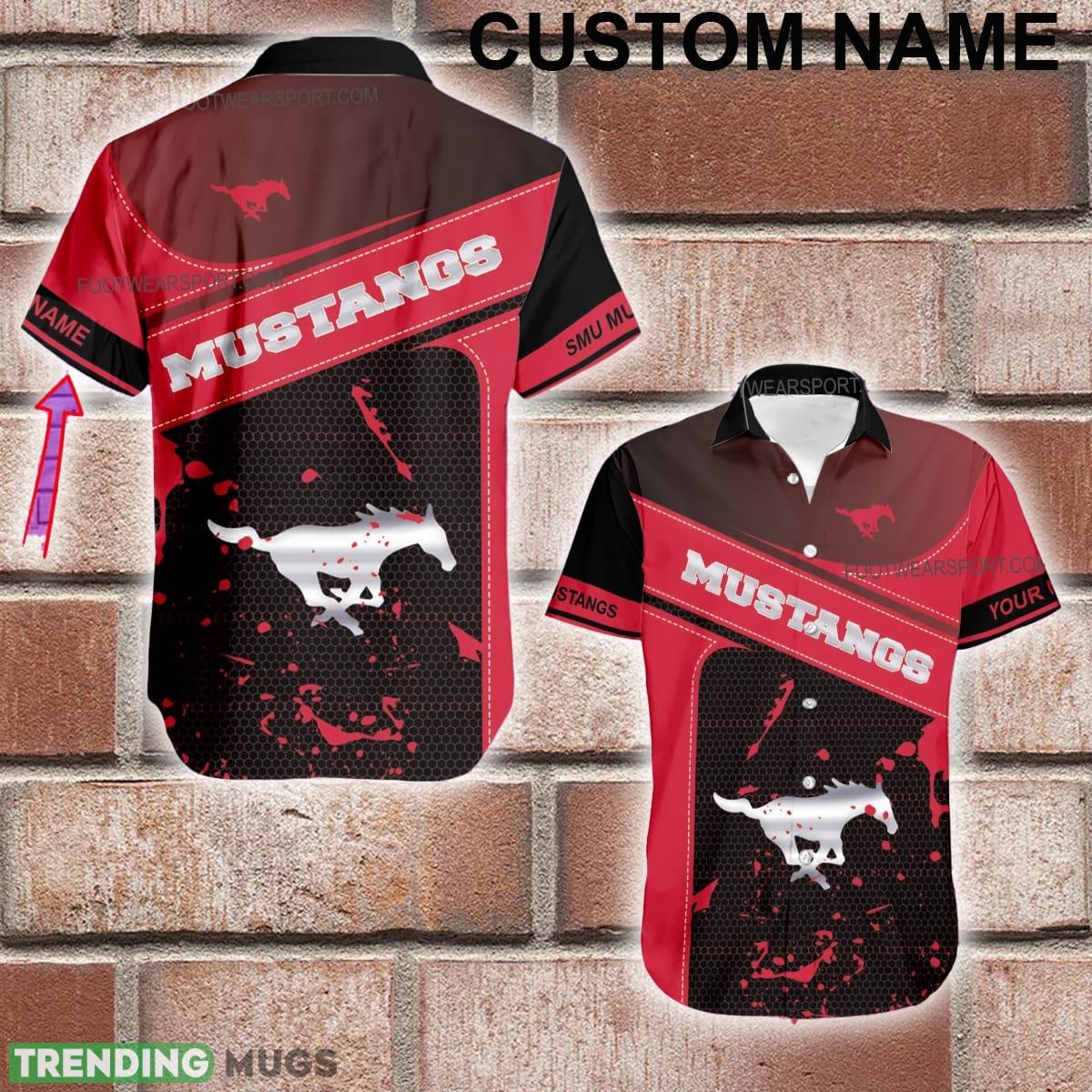 Custom Name NCAA SMU Mustangs Logo Silver Hawaiian Shirt Gift For Fans - Custom Name NCAA SMU Mustangs Logo Silver Hawaiian Shirt Gift For Fans