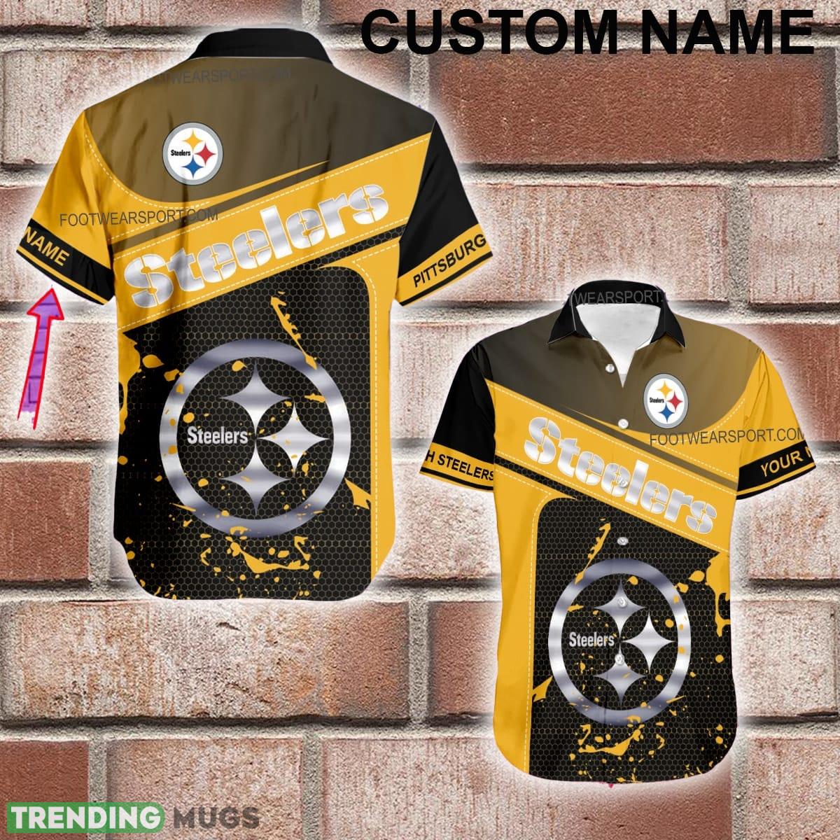 Custom Name NFL Pittsburgh Steelers Logo Silver Hawaiian Shirt All Over Print For Beach - Custom Name NFL Pittsburgh Steelers Logo Silver Hawaiian Shirt All Over Print For Beach Custom Name NFL Pittsburgh Steelers Logo Silver Hawaiian Shirt All Over Print For Beach - Custom Name NFL Pittsburgh Steelers Logo Silver Hawaiian Shirt All Over Print For Beach