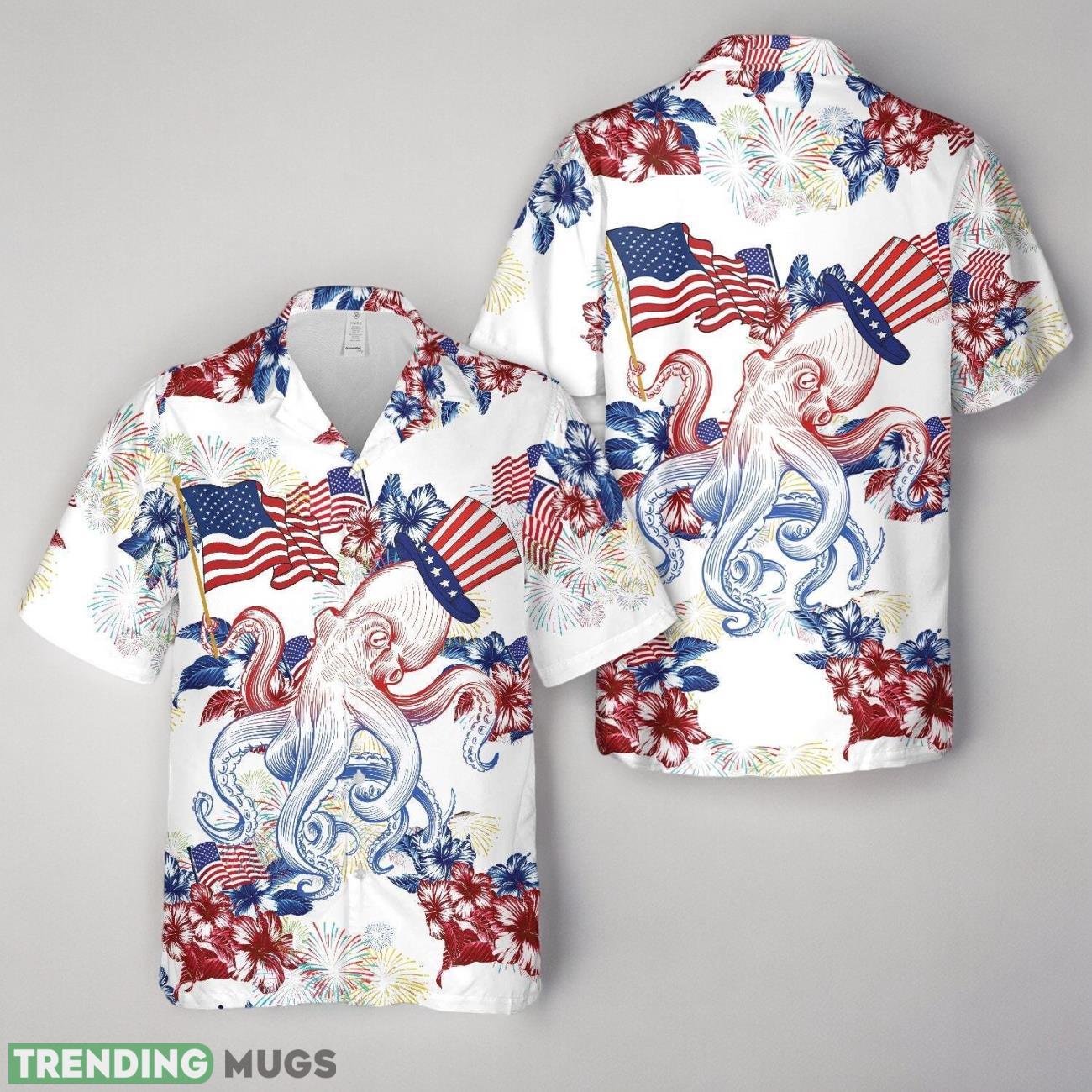 Red White And Blue Octopus, 4th Of July Hawaiian Shirt Product Photo 1 Red White And Blue Octopus, 4th Of July Hawaiian Shirt Product Photo 1