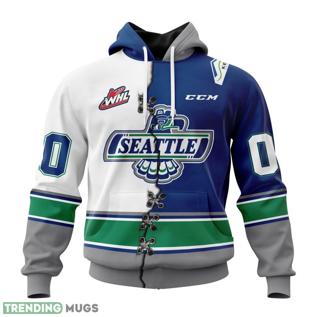 Seattle Thunderbirds Western Hockey League WHL Mix Home And Away Jersey 3D Hoodie, AOP Custom Number And Name - Seattle Thunderbirds Western Hockey League WHL Personalized Photo 1