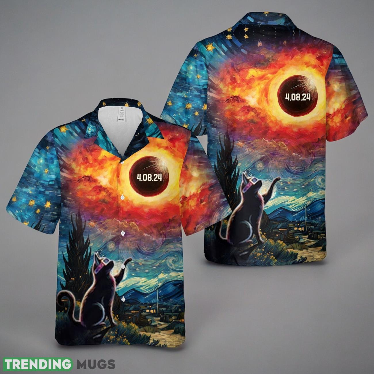 Total Solar Eclipse Cat 2024 Hawaiian Shirt Product Photo 1