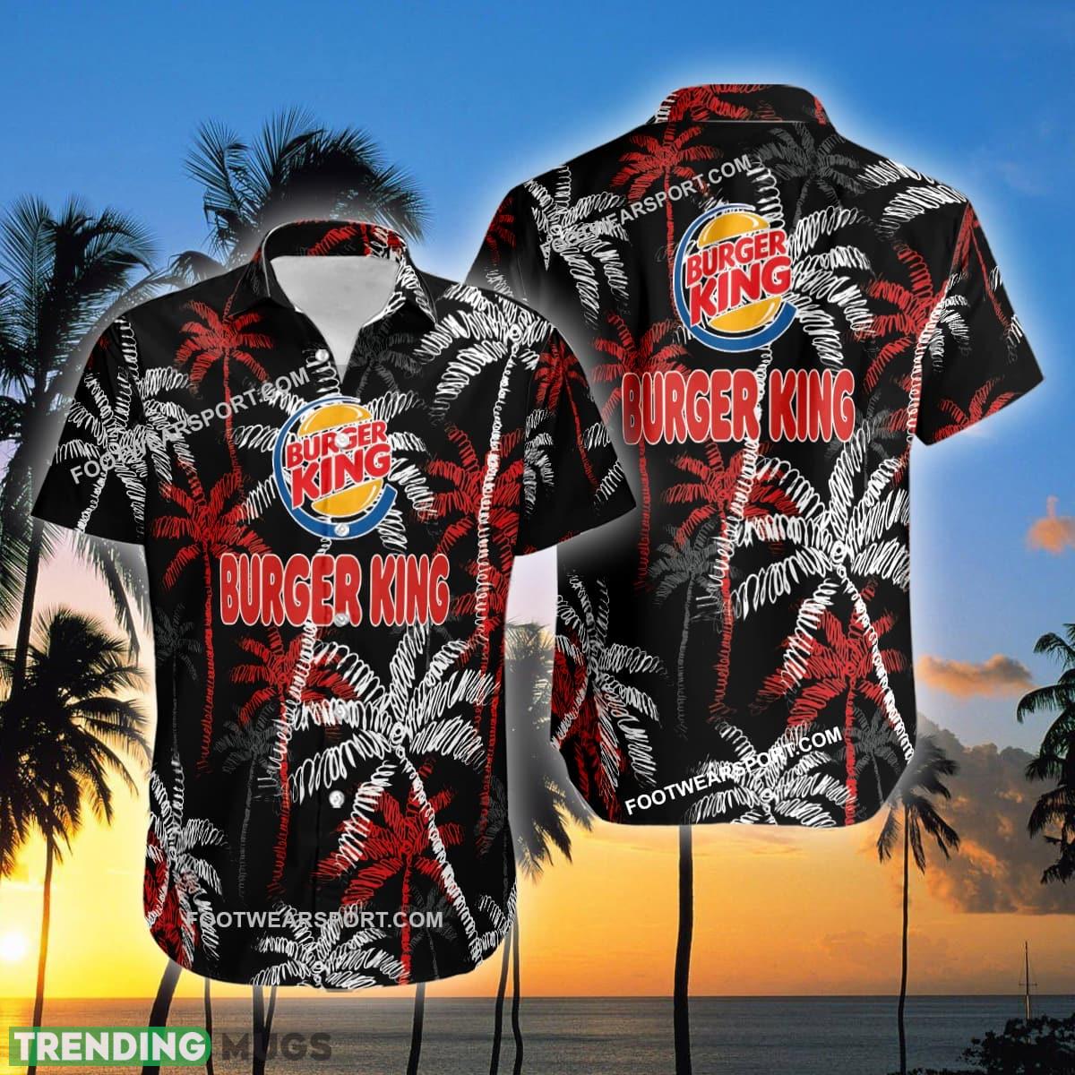 Burger King Brand Coconut Tree Pattern Black AOP Hawaiian Shirt Gift For Fans Hawaiian Shirt Burger King Brand Coconut Tree Pattern Black AOP Hawaiian Shirt Gift For Fans Hawaiian Shirt