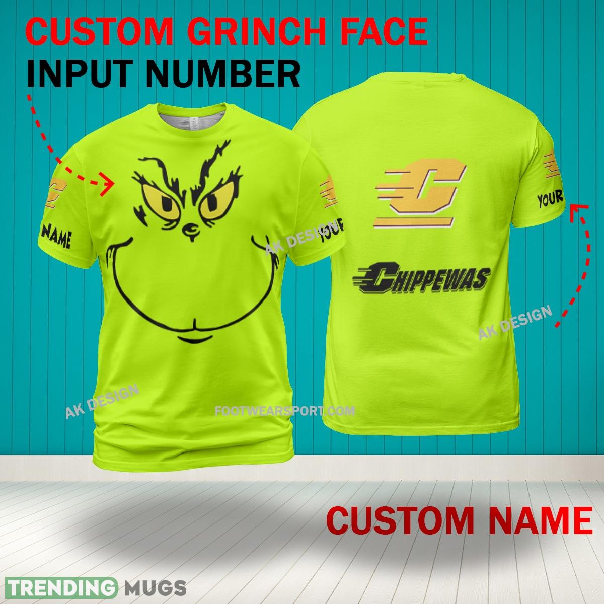 Grinch Face Central Michigan Chippewas 3D Hoodie, Zip Hoodie, Sweater Green AOP Custom Number And Name 3D Hoodies Grinch Face Central Michigan Chippewas 3D Hoodie, Zip Hoodie, Sweater Green AOP Custom Number And Name 3D Hoodies