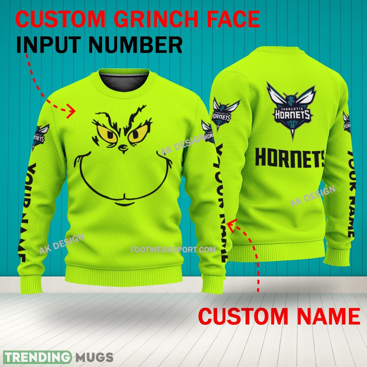 Grinch Face Charlotte Hornets 3D Hoodie, Zip Hoodie, Sweater Green AOP Custom Number And Name 3D Hoodies Grinch Face Charlotte Hornets 3D Hoodie, Zip Hoodie, Sweater Green AOP Custom Number And Name 3D Hoodies
