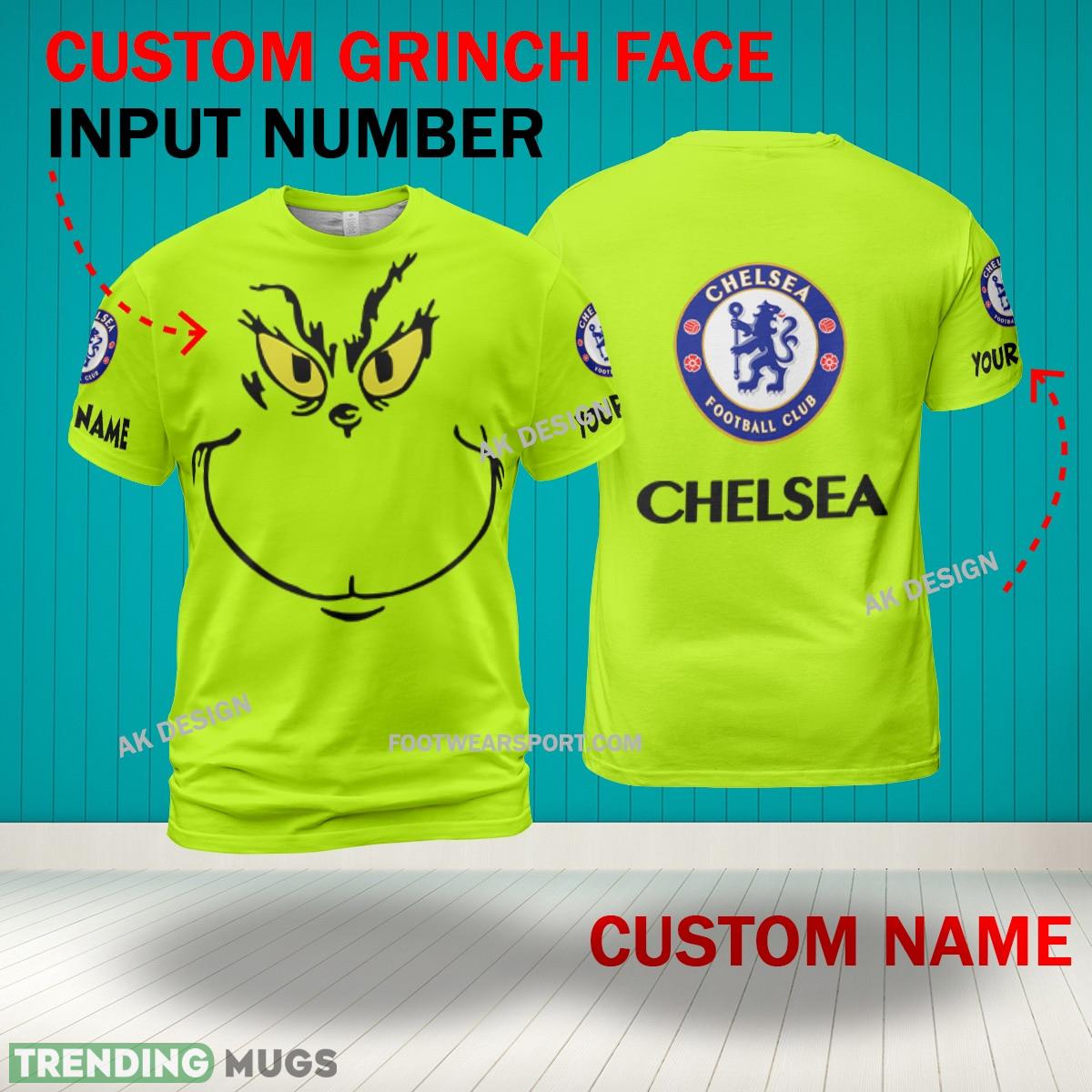 Grinch Face Chelsea 3D Hoodie, Zip Hoodie, Sweater Green AOP Custom Number And Name 3D Hoodies Grinch Face Chelsea 3D Hoodie, Zip Hoodie, Sweater Green AOP Custom Number And Name 3D Hoodies