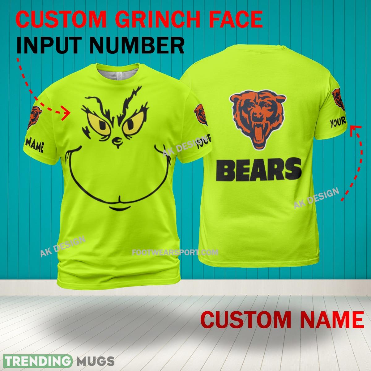 Grinch Face Chicago Bears 3D Hoodie, Zip Hoodie, Sweater Green AOP Custom Number And Name 3D Hoodies Grinch Face Chicago Bears 3D Hoodie, Zip Hoodie, Sweater Green AOP Custom Number And Name 3D Hoodies
