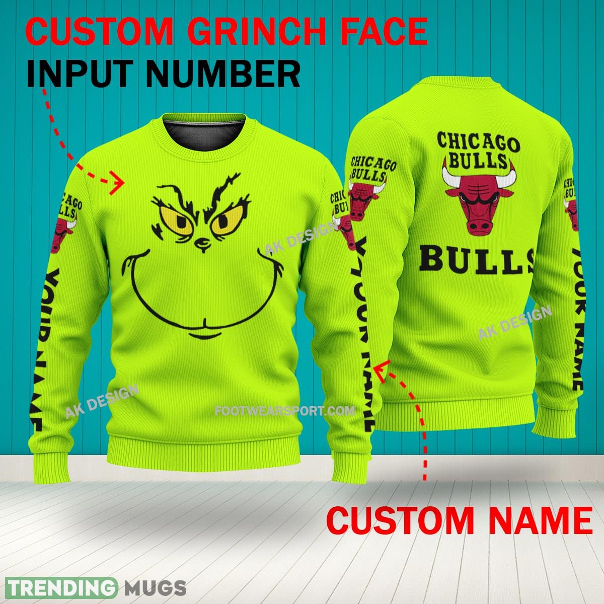 Grinch Face Chicago Bulls 3D Hoodie, Zip Hoodie, Sweater Green AOP Custom Number And Name 3D Hoodies Grinch Face Chicago Bulls 3D Hoodie, Zip Hoodie, Sweater Green AOP Custom Number And Name 3D Hoodies