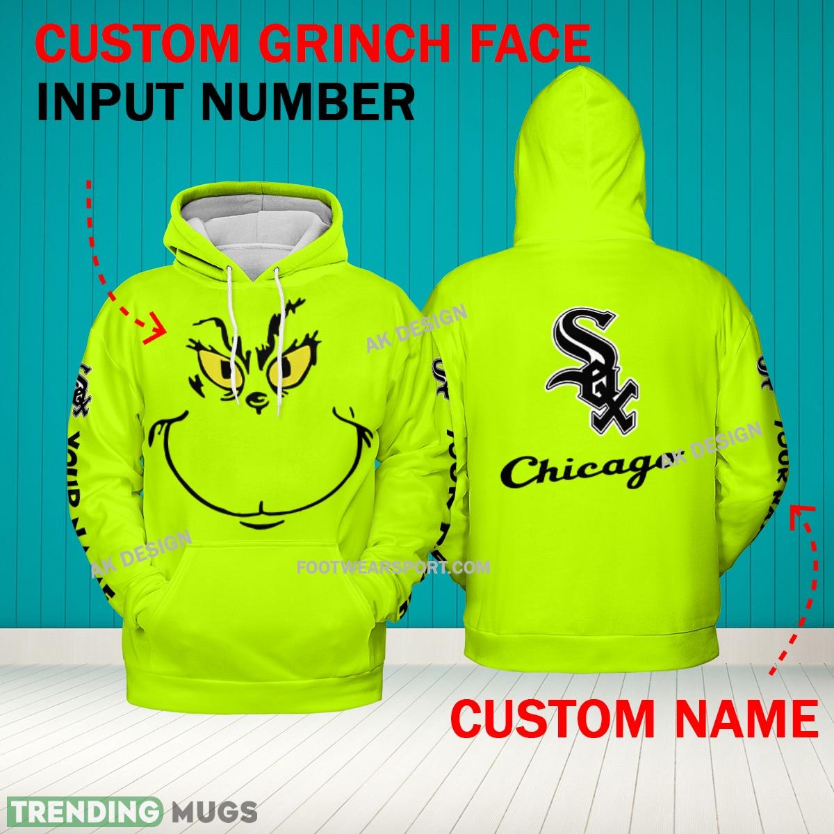 Grinch Face Chicago White Sox 3D Hoodie, Zip Hoodie, Sweater Green AOP Custom Number And Name - Grinch Face MLB Chicago White Sox 3D Hoodie Grinch Face Chicago White Sox 3D Hoodie, Zip Hoodie, Sweater Green AOP Custom Number And Name - Grinch Face MLB Chicago White Sox 3D Hoodie