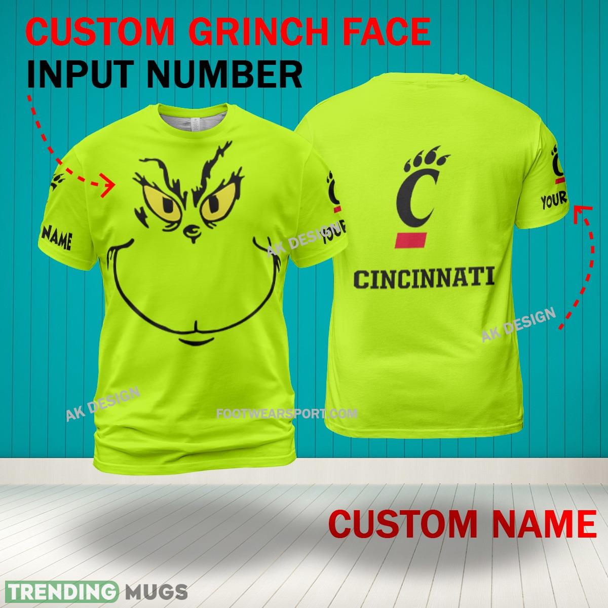 Grinch Face Cincinnati Bearcats 3D Hoodie, Zip Hoodie, Sweater Green AOP Custom Number And Name 3D Hoodies Grinch Face Cincinnati Bearcats 3D Hoodie, Zip Hoodie, Sweater Green AOP Custom Number And Name 3D Hoodies